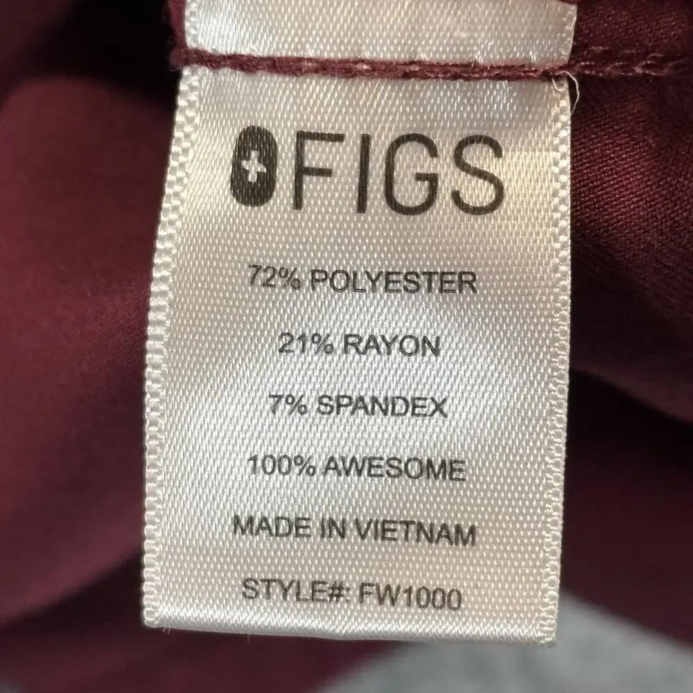 FIGS Catarina One-Pocket Scrub Top Women M Burgundy Maroon V-Neck Style FW1000